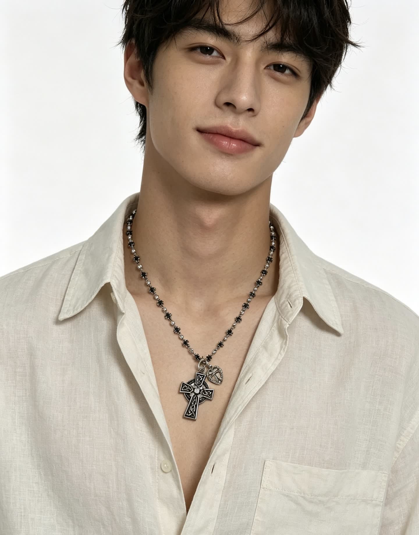 Chrome Hearts Silver Celtic Cross Necklace with Heart Charm